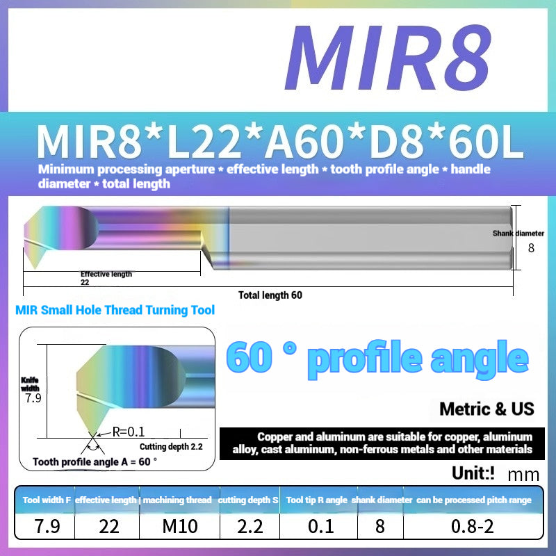 1125-MIR Bore Thread Turning Tools DLC Color Coated Aluminum and Copper CNC Shock Resistant Tungsten Carbide Small Hole Turning Tools Picking Tools Shandong Denso Pricision Tools Co.,Ltd.