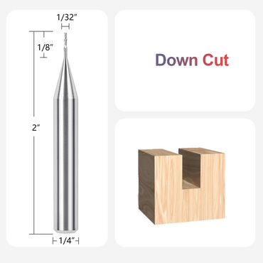 1/32 Inch Downcut Inlay Router Bit with 1/4 Inch Shank Carbide CNC Router Bit End Mill Woodworking Slot Carving Engraving Tool