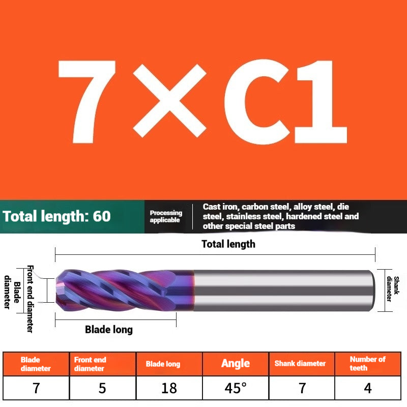1119-PQT tip chamfering milling cutter C angle alloy milling cutter C mouth tungsten steel cutter beveled end milling cutter 45 degrees angle round nose C1C2 Shandong Denso Pricision Tools Co.,Ltd.