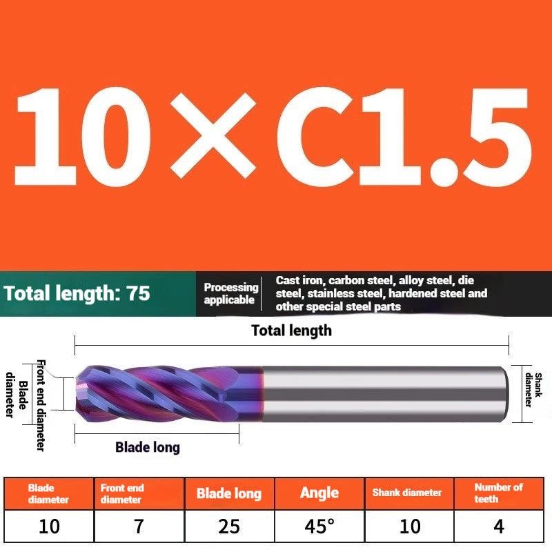 1119-PQT tip chamfering milling cutter C angle alloy milling cutter C mouth tungsten steel cutter beveled end milling cutter 45 degrees angle round nose C1C2 Shandong Denso Pricision Tools Co.,Ltd.