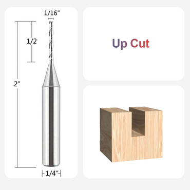 1/16 inch Cuting Diameter Spiral UP Cut Router Bit with 1/4 inch Shank 2 Flute Plunge CNC End Mill