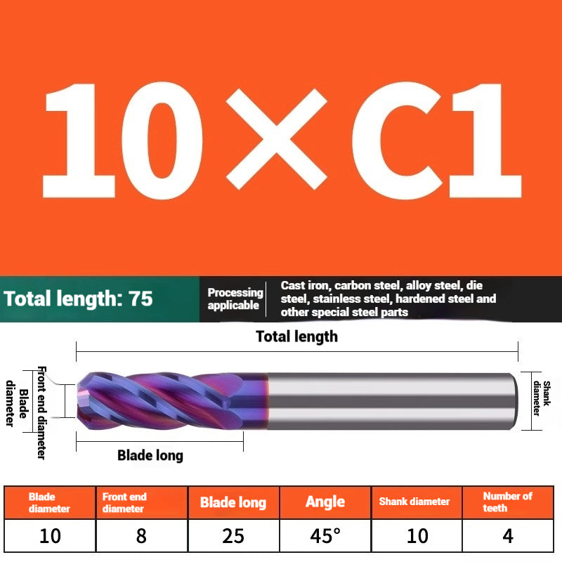 1119-PQT tip chamfering milling cutter C angle alloy milling cutter C mouth tungsten steel cutter beveled end milling cutter 45 degrees angle round nose C1C2 Shandong Denso Pricision Tools Co.,Ltd.