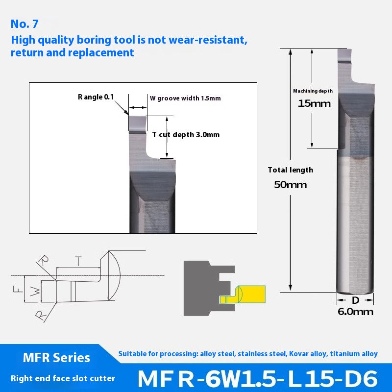 1138-MFR face groove cutter small bore boring cutter integral alloy small bore turning tool center walker automatic lathe stainless steel Shandong Denso Pricision Tools Co.,Ltd.