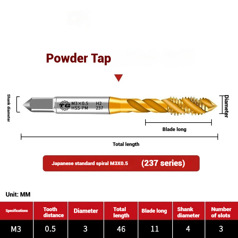 1103-Powder metallurgy high-speed steel tap 232 titanium-plated screw tip stainless steel machine tap Japanese standard apex tap Shandong Denso Pricision Tools Co.,Ltd.