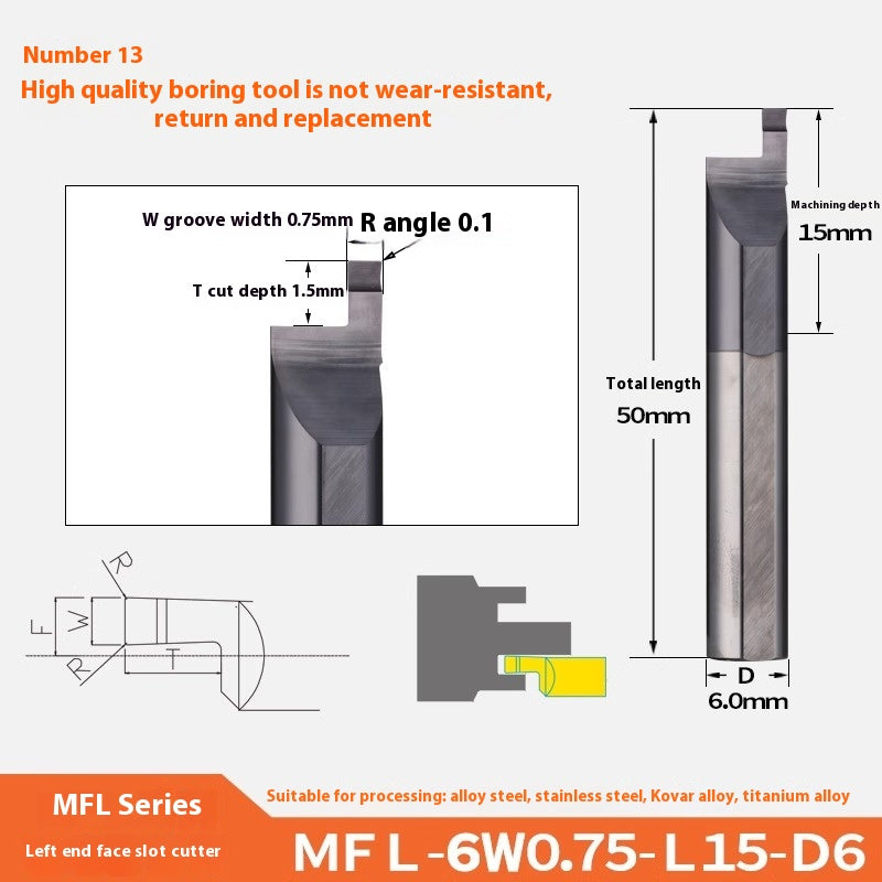 1138-MFR face groove cutter small bore boring cutter integral alloy small bore turning tool center walker automatic lathe stainless steel Shandong Denso Pricision Tools Co.,Ltd.