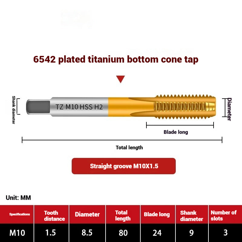 1111-TZ titanium plated bottom cone taps 6542 titanium plated straight flute taps drilling machine CNC machining center stainless steel taps Shandong Denso Pricision Tools Co.,Ltd.