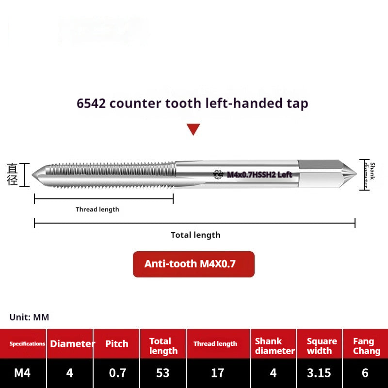 2112-M2 reverse thread machine with tap stainless steel special left tooth straight groove tap, left rotary wire tap, high-speed steel tapping Shandong Denso Pricision Tools Co.,Ltd.