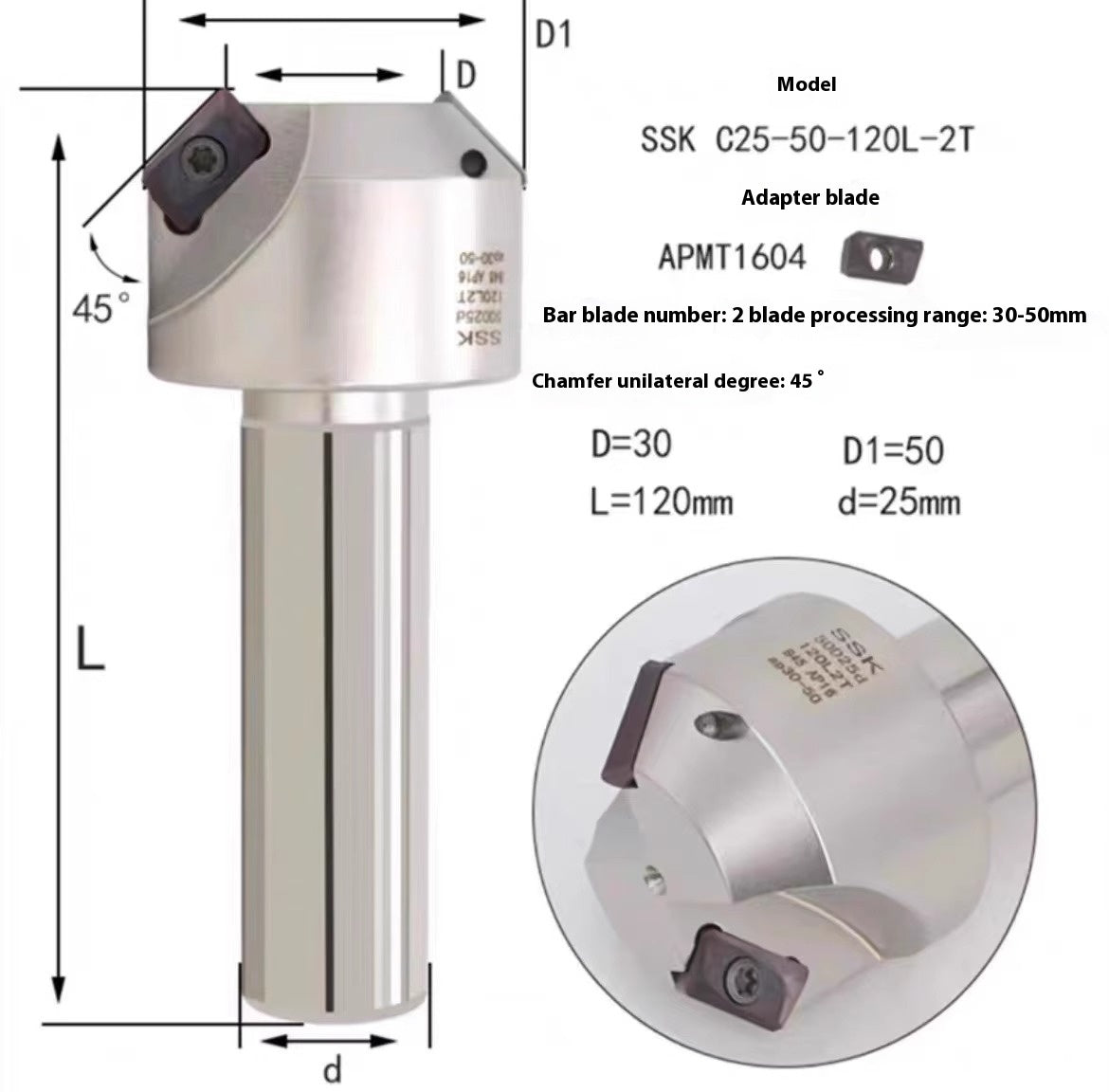 1144-Shedding type fixed-point chamfering cutter 30 degree 45 degree 60 degree chamfering cutter bar SSK/SSP/TCM/SSY/SSO/SSH Shandong Denso Pricision Tools Co.,Ltd.