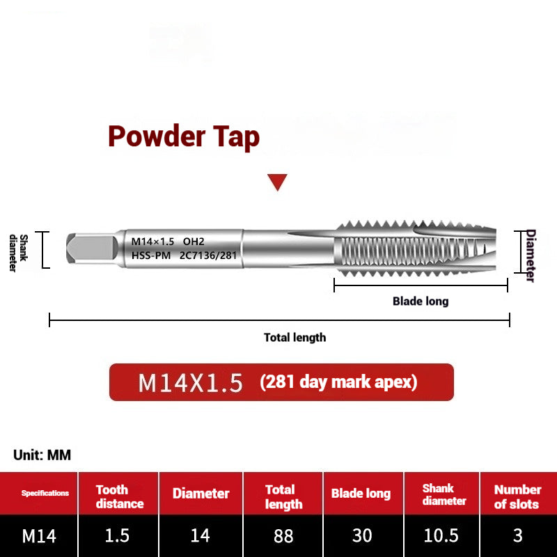 1107-OST powder high-speed steel taps Japanese standard apex screw tip spiral coarse teeth powder metallurgy tapping taps Shandong Denso Pricision Tools Co.,Ltd.