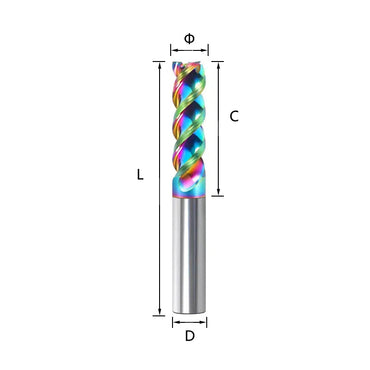 Three-edged rainbow coated end mill, Milling cutter China produces CNC tools Save 90% of costs Customizable Shandong Denso Pricision Tools Co.,Ltd.