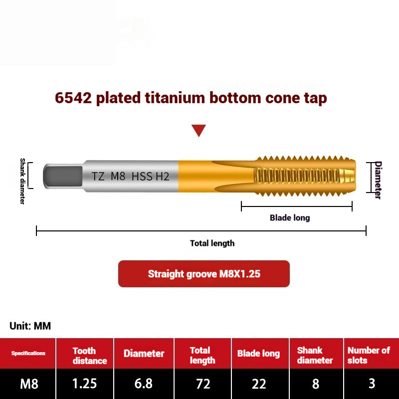 1111-TZ titanium plated bottom cone taps 6542 titanium plated straight flute taps drilling machine CNC machining center stainless steel taps Shandong Denso Pricision Tools Co.,Ltd.