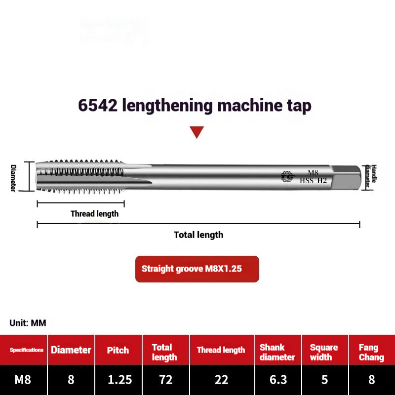 1109-Extended straight flute machine taps 6542 high speed wire tapping drill bit deep hole M3M4M5M6M8M10 Shandong Denso Pricision Tools Co.,Ltd.