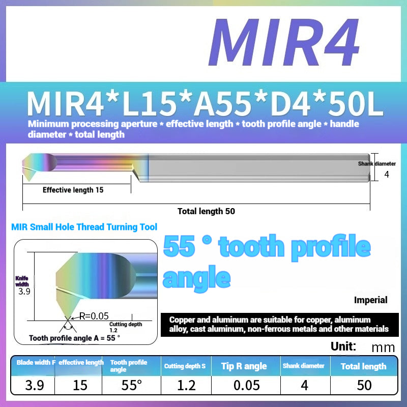 1125-MIR Bore Thread Turning Tools DLC Color Coated Aluminum and Copper CNC Shock Resistant Tungsten Carbide Small Hole Turning Tools Picking Tools Shandong Denso Pricision Tools Co.,Ltd.