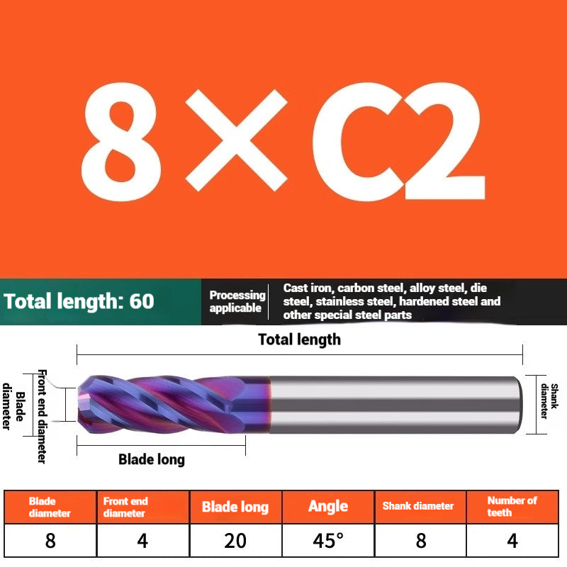 1119-PQT tip chamfering milling cutter C angle alloy milling cutter C mouth tungsten steel cutter beveled end milling cutter 45 degrees angle round nose C1C2 Shandong Denso Pricision Tools Co.,Ltd.