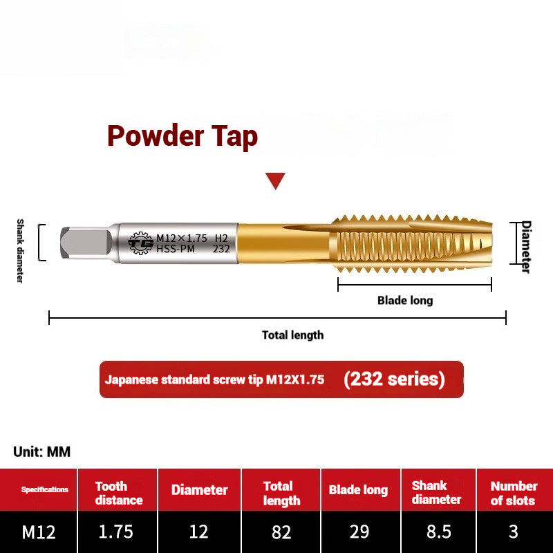 1103-Powder metallurgy high-speed steel tap 232 titanium-plated screw tip stainless steel machine tap Japanese standard apex tap Shandong Denso Pricision Tools Co.,Ltd.