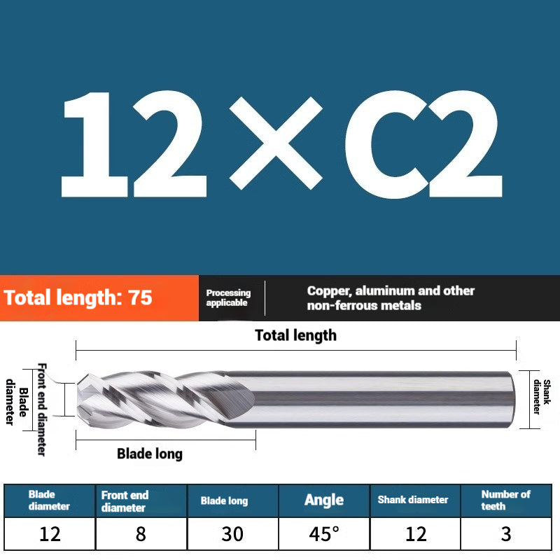 1119-PQT tip chamfering milling cutter C angle alloy milling cutter C mouth tungsten steel cutter beveled end milling cutter 45 degrees angle round nose C1C2 Shandong Denso Pricision Tools Co.,Ltd.