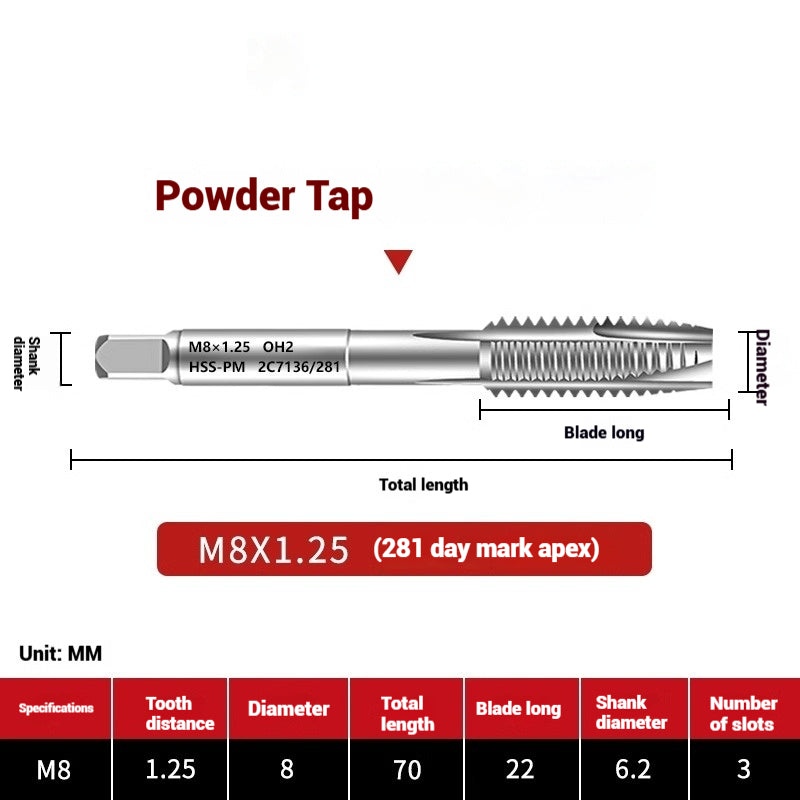 1107-OST powder high-speed steel taps Japanese standard apex screw tip spiral coarse teeth powder metallurgy tapping taps Shandong Denso Pricision Tools Co.,Ltd.