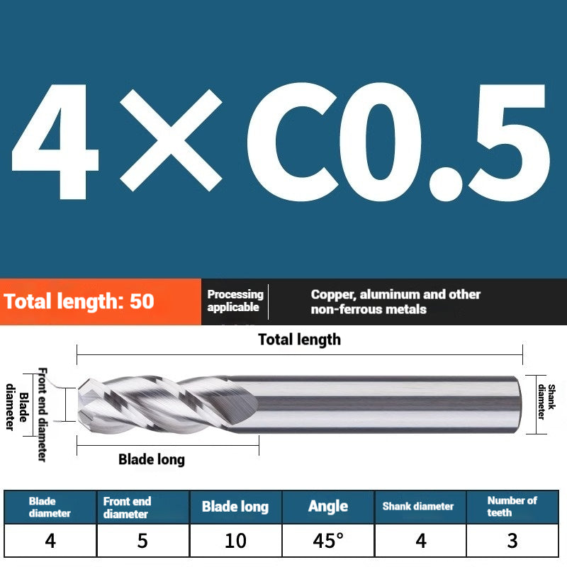 1119-PQT tip chamfering milling cutter C angle alloy milling cutter C mouth tungsten steel cutter beveled end milling cutter 45 degrees angle round nose C1C2 Shandong Denso Pricision Tools Co.,Ltd.