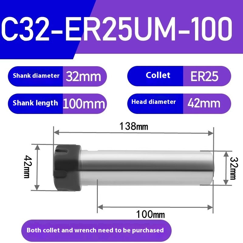 1185-Extension bar Straight shank extension bar C32-ER25/ER32 Various lengths