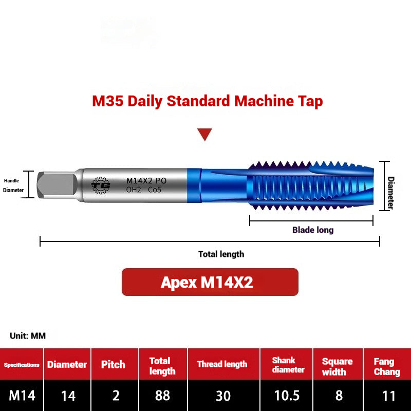 1108-M35 Japanese Standard Cobalt Machine Tap Screw Tip Rough Thread Coated Tap High Speed Steel Japanese Standard Spiral Groove Tap Shandong Denso Pricision Tools Co.,Ltd.