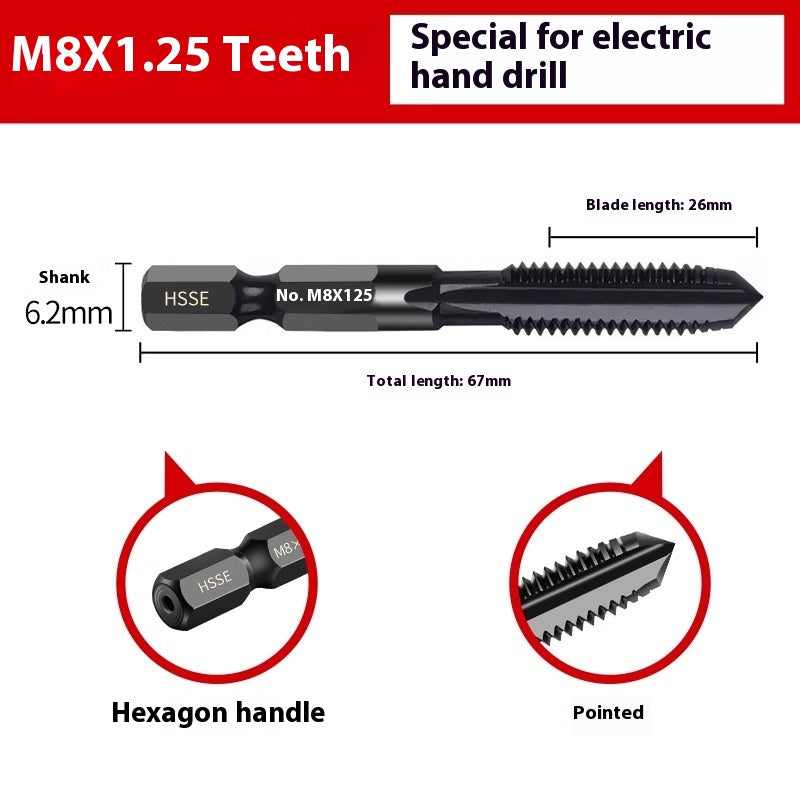 1087-Tiangong 6542 high speed steel hexagonal shank straight flute taps electric drill tapping stainless steel cast iron tapping M3-M12 Shandong Denso Pricision Tools Co.,Ltd.