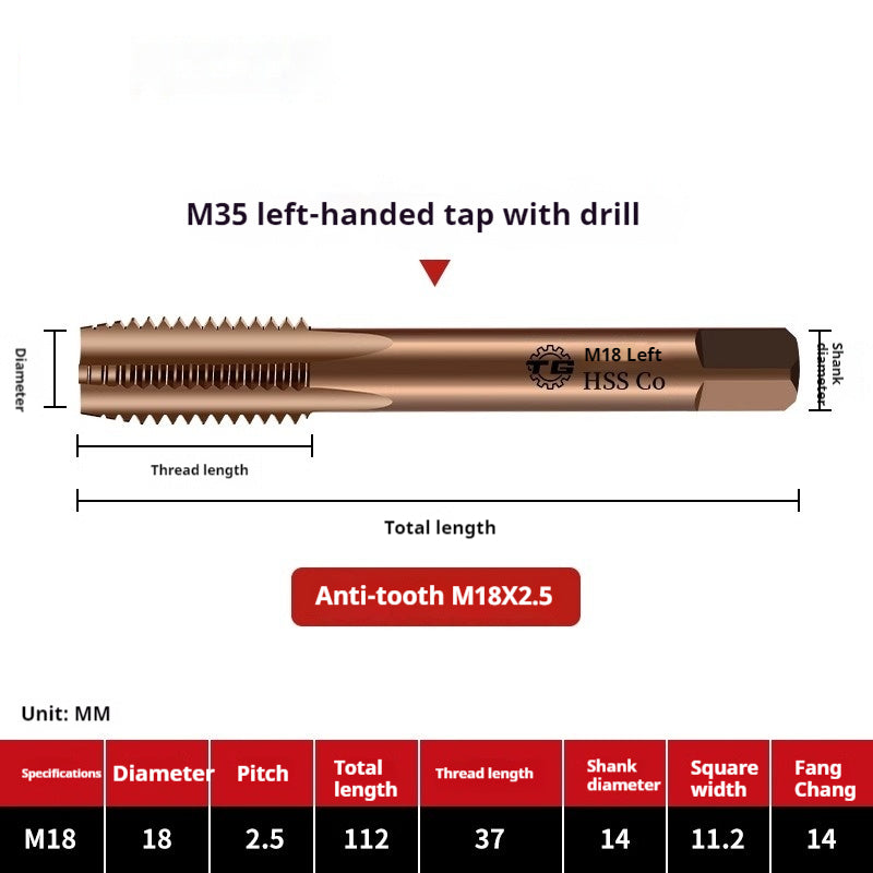 2119-M35 straight groove taps for cobalt-containing reverse thread machine, left-handed fine thread tapping, stainless steel tapping metric tap Shandong Denso Pricision Tools Co.,Ltd.