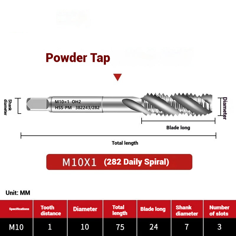 1107-OST powder high-speed steel taps Japanese standard apex screw tip spiral coarse teeth powder metallurgy tapping taps Shandong Denso Pricision Tools Co.,Ltd.