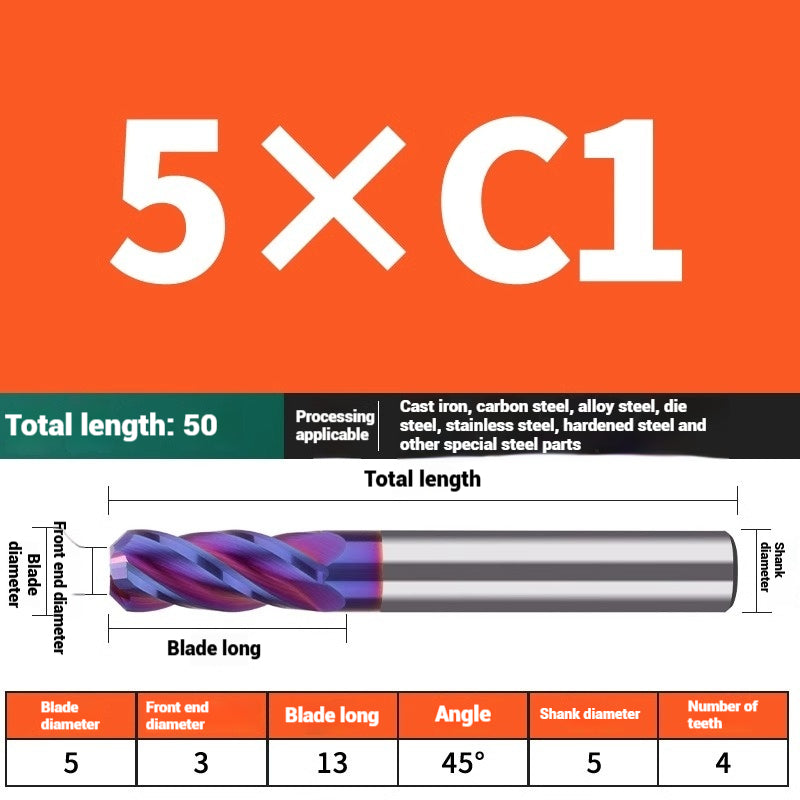 1119-PQT tip chamfering milling cutter C angle alloy milling cutter C mouth tungsten steel cutter beveled end milling cutter 45 degrees angle round nose C1C2 Shandong Denso Pricision Tools Co.,Ltd.