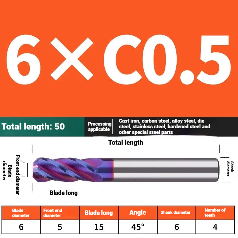 1119-PQT tip chamfering milling cutter C angle alloy milling cutter C mouth tungsten steel cutter beveled end milling cutter 45 degrees angle round nose C1C2 Shandong Denso Pricision Tools Co.,Ltd.
