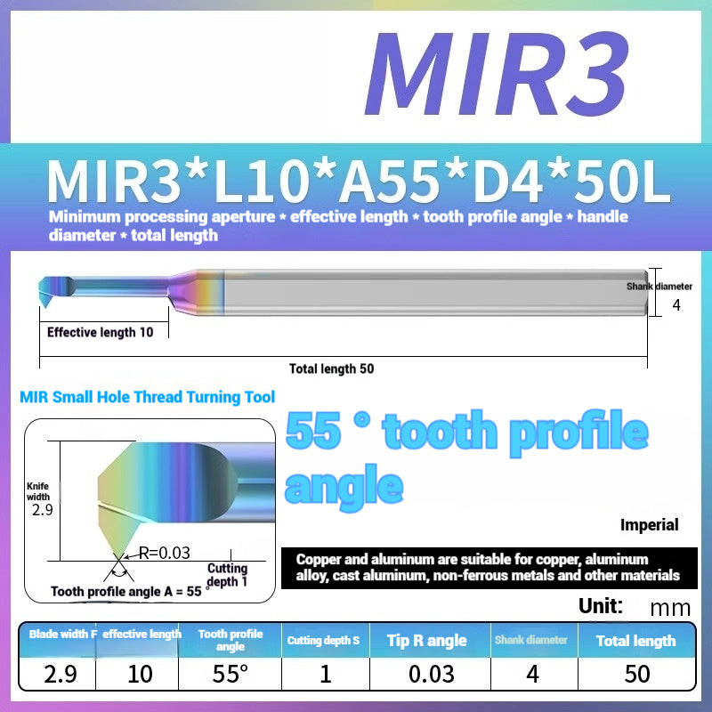 1125-MIR Bore Thread Turning Tools DLC Color Coated Aluminum and Copper CNC Shock Resistant Tungsten Carbide Small Hole Turning Tools Picking Tools Shandong Denso Pricision Tools Co.,Ltd.