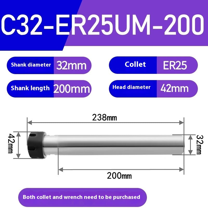 1185-Extension bar Straight shank extension bar C32-ER25/ER32 Various lengths