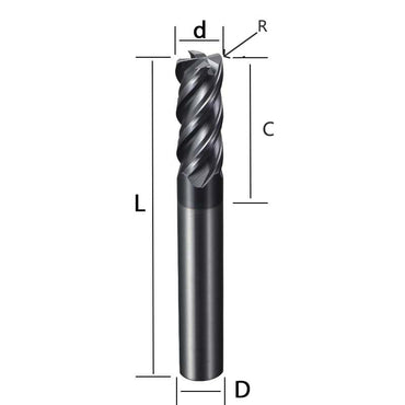 70HRC round nose milling cutter, 4-blade tungsten steel alloy end milling cutter, bull nose cutter, black nano coating, extended CNC cutting tool Shandong Denso Pricision Tools Co.,Ltd.