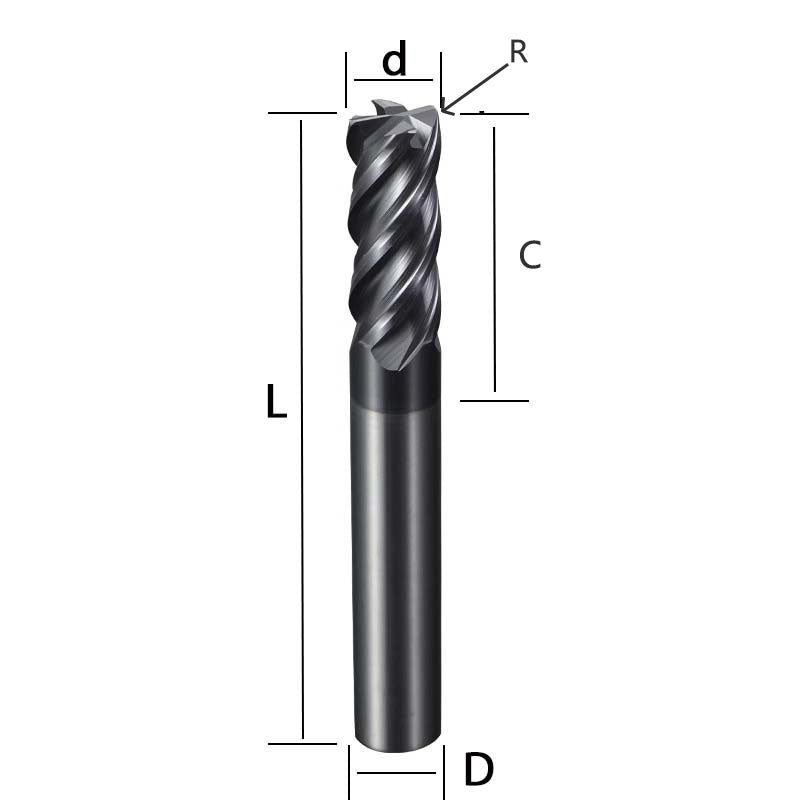 70HRC round nose milling cutter, 4-blade tungsten steel alloy end milling cutter, bull nose cutter, black nano coating, extended CNC cutting tool Shandong Denso Pricision Tools Co.,Ltd.
