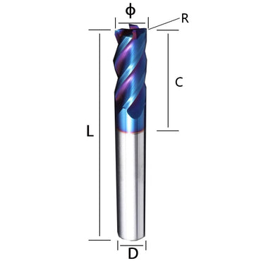 65 degree round nose milling cutter, 4-blade tungsten steel alloy end milling cutter, bull nose cutter, blue nano coating, extended CNC cutting tool Shandong Denso Pricision Tools Co.,Ltd.