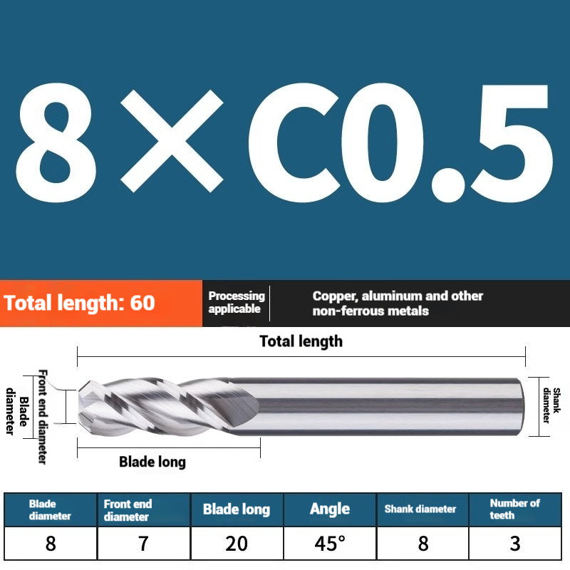 1119-PQT tip chamfering milling cutter C angle alloy milling cutter C mouth tungsten steel cutter beveled end milling cutter 45 degrees angle round nose C1C2 Shandong Denso Pricision Tools Co.,Ltd.