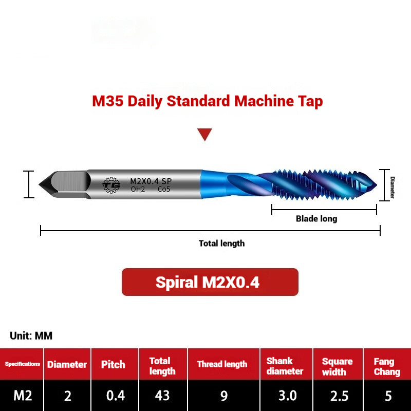 1108-M35 Japanese Standard Cobalt Machine Tap Screw Tip Rough Thread Coated Tap High Speed Steel Japanese Standard Spiral Groove Tap Shandong Denso Pricision Tools Co.,Ltd.