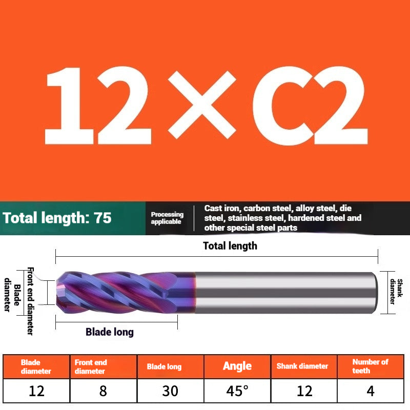 1119-PQT tip chamfering milling cutter C angle alloy milling cutter C mouth tungsten steel cutter beveled end milling cutter 45 degrees angle round nose C1C2 Shandong Denso Pricision Tools Co.,Ltd.