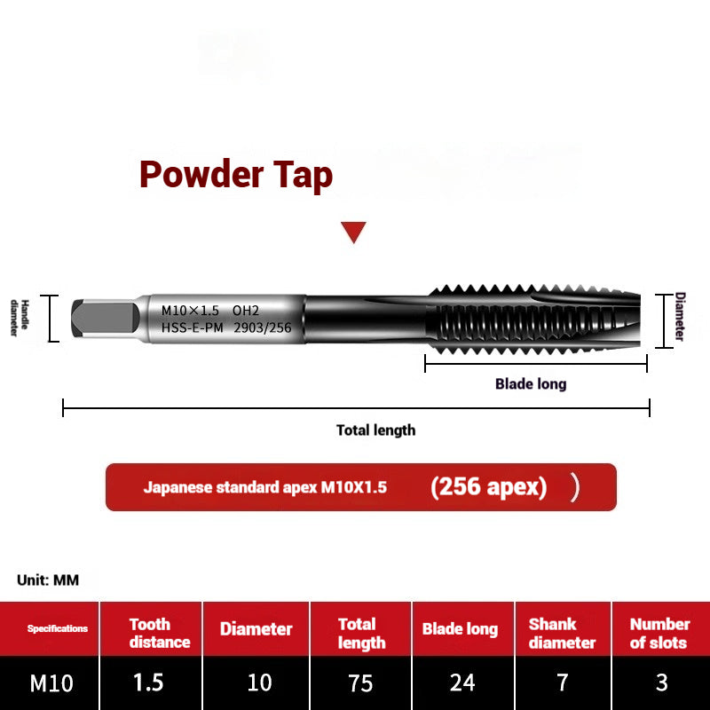 1101-OST High Speed Steel Powder Tap Japanese Standard Apex Screw Point Spiral Powder Metallurgy Tapping Coated Tap Shandong Denso Pricision Tools Co.,Ltd.