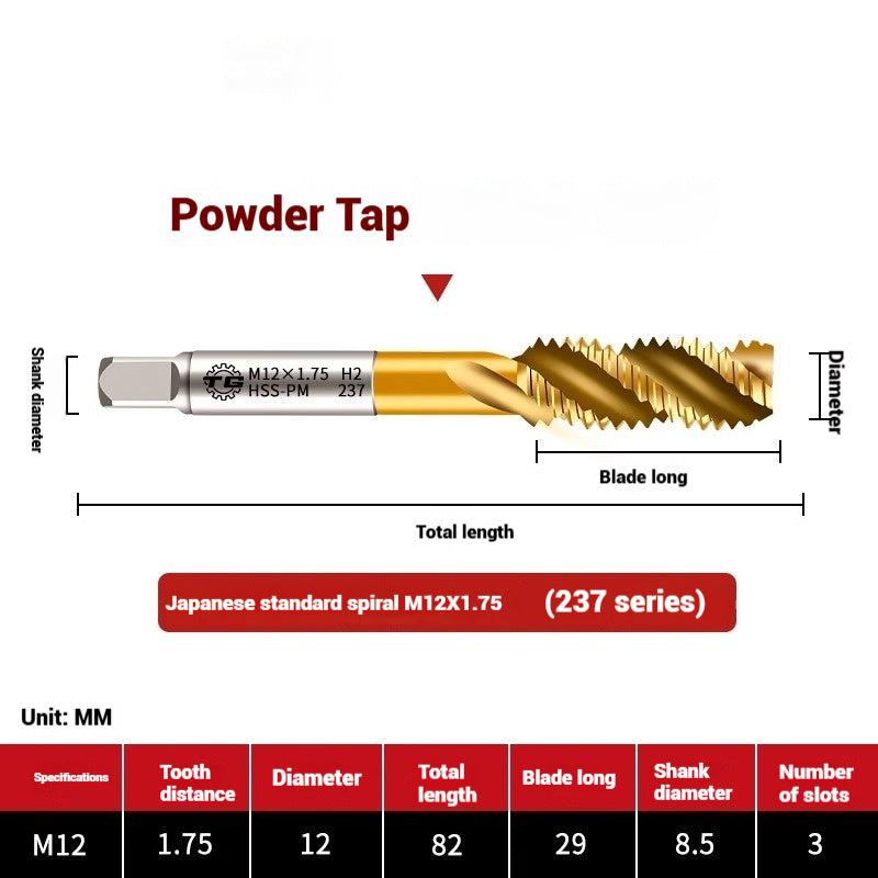 1103-Powder metallurgy high-speed steel tap 232 titanium-plated screw tip stainless steel machine tap Japanese standard apex tap Shandong Denso Pricision Tools Co.,Ltd.