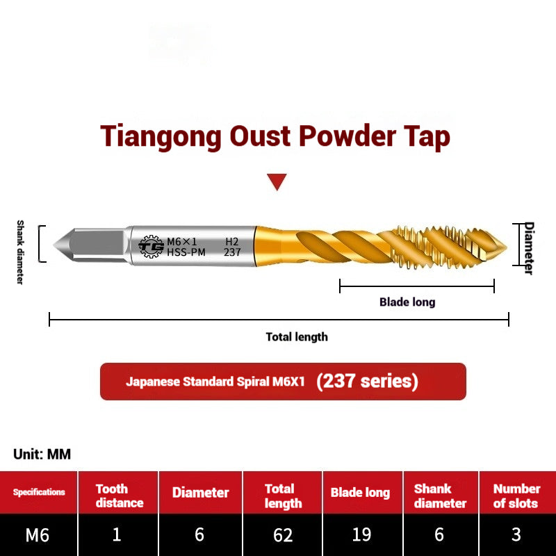1110-Powder metallurgy high-speed steel taps 237 titanium-plated spiral stainless steel machine taps Japanese standard spiral taps Shandong Denso Pricision Tools Co.,Ltd.