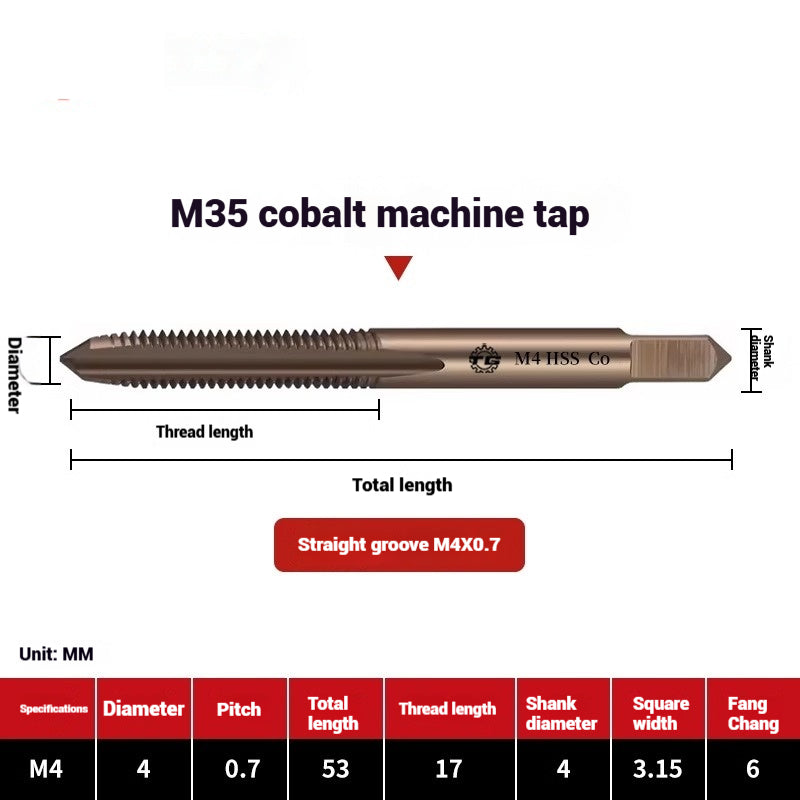 1104-M35 Cobalt straight flute tap machine tapping stainless steel special high-speed steel tapping coarse teeth spiral apex Shandong Denso Pricision Tools Co.,Ltd.
