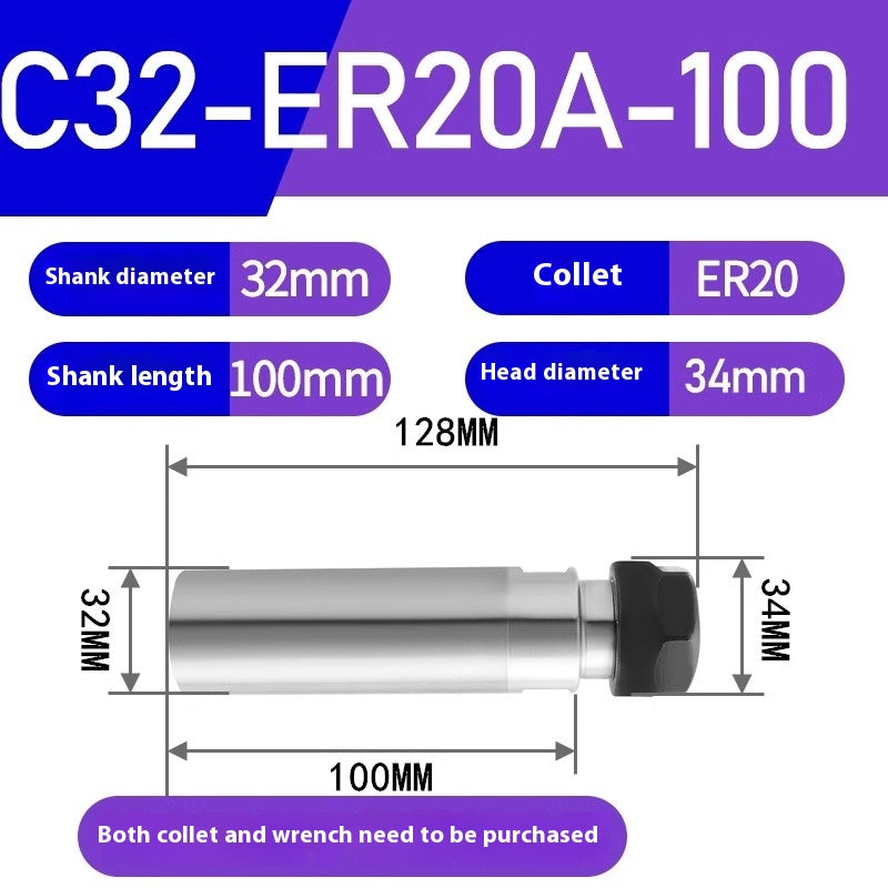 1185-Extension bar Straight shank extension bar C32-ER25/ER32 Various lengths