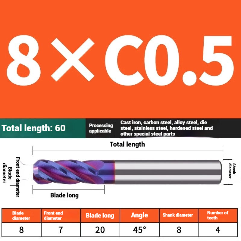 1119-PQT tip chamfering milling cutter C angle alloy milling cutter C mouth tungsten steel cutter beveled end milling cutter 45 degrees angle round nose C1C2 Shandong Denso Pricision Tools Co.,Ltd.