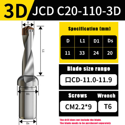 3015-Crown drill bit arbor blade U drill violent drill small diameter shovel drill CNC high speed extended internal cooling deep hole drill