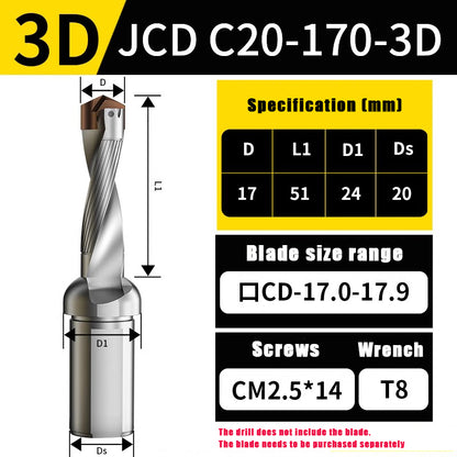 3015-Crown drill bit arbor blade U drill violent drill small diameter shovel drill CNC high speed extended internal cooling deep hole drill