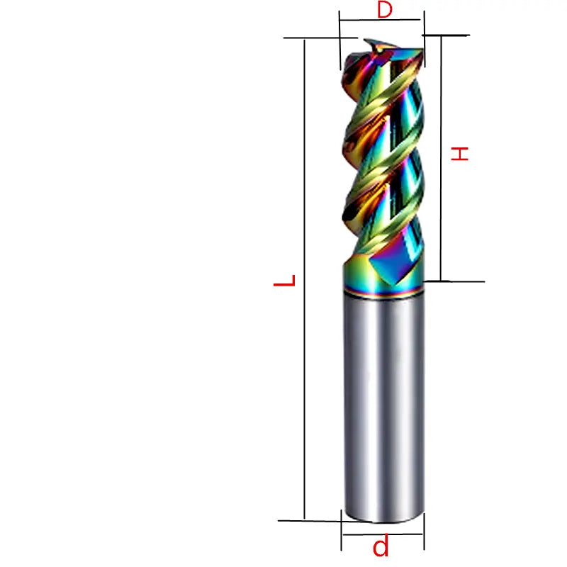 Three-edged rainbow coated end mill, Milling cutter China produces CNC tools Save 90% of costs Customizable Shandong Denso Pricision Tools Co.,Ltd.