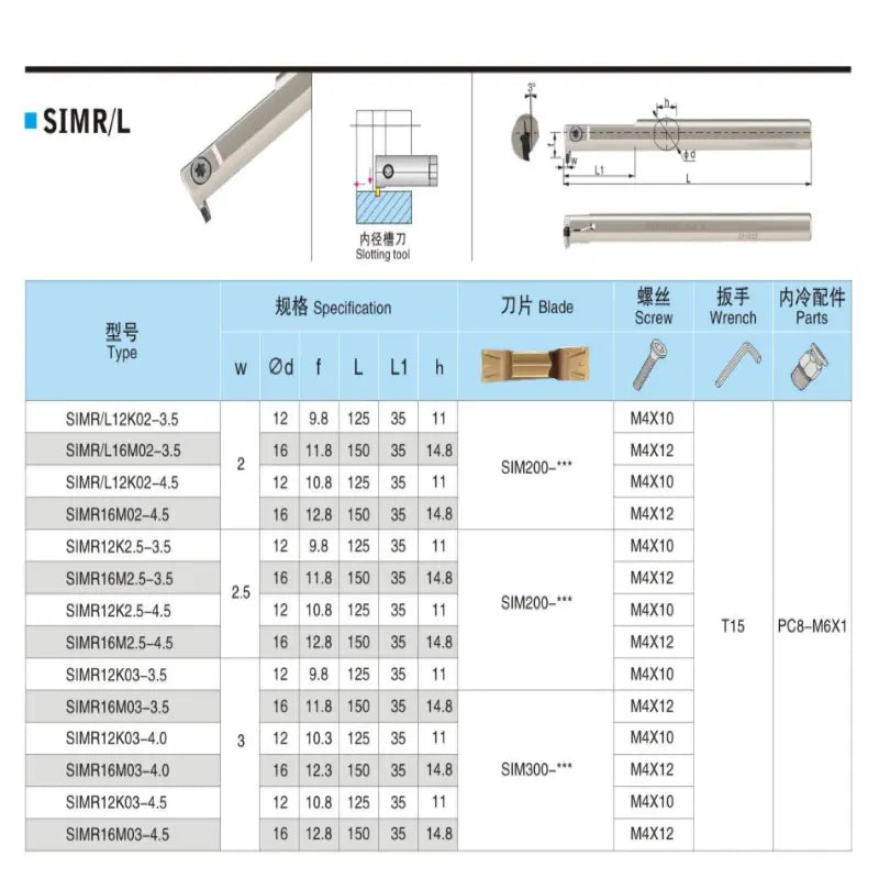 CNC small diameter internal groove tool holder SIMR12K03-3.5 adapted to ingot-shaped grooving blade SIM300-02 Shandong Denso Pricision Tools Co.,Ltd.