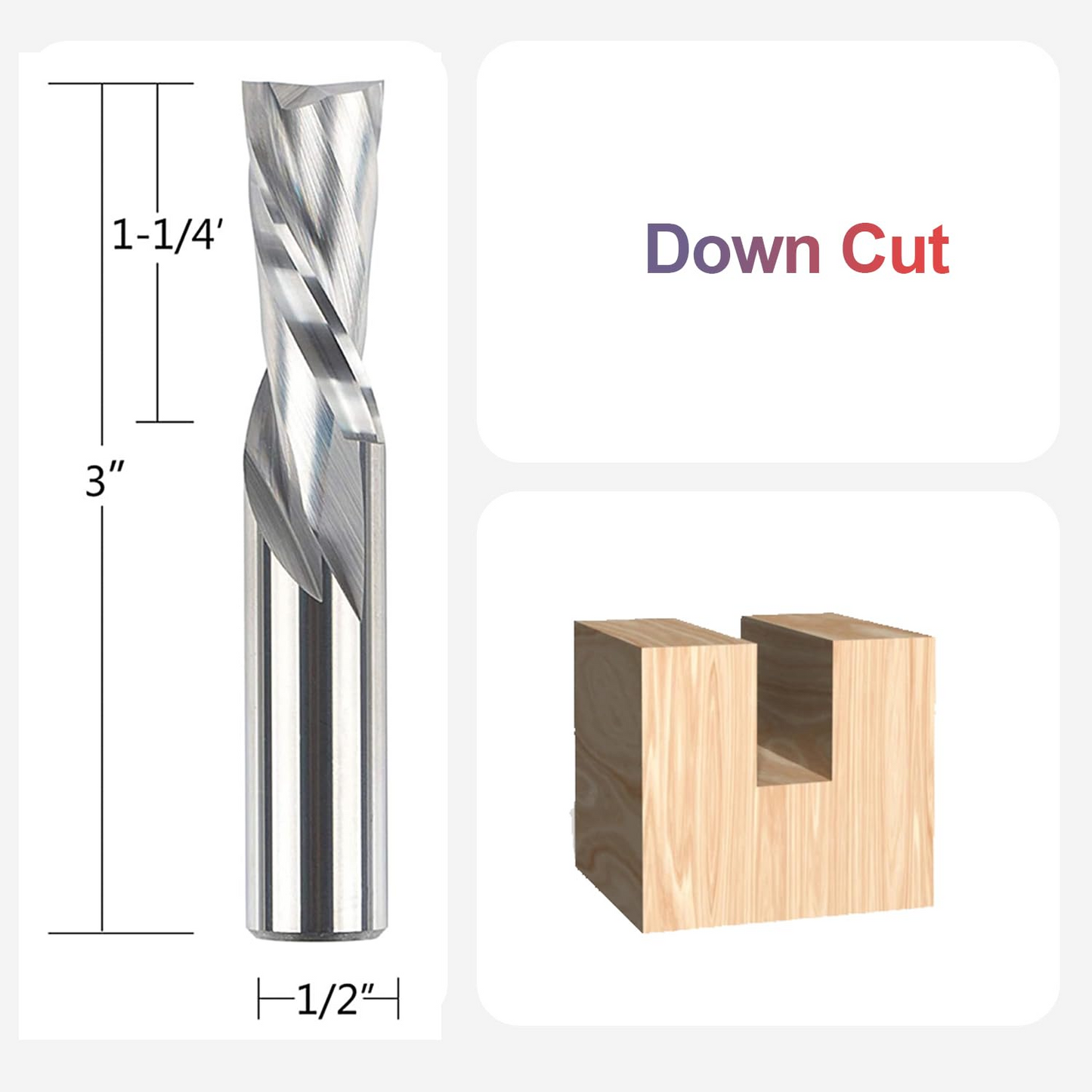 Spiral Downdcut Router Bits with 1/2 inch Shank, 1/2 inch Cutting Diameter Solid Carbide CNC End Mill for Wood Carving, Plunge Cut