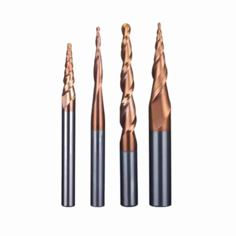 China produces CNC tools Tapered ball nose end mill TiSiN Coated Solid Carbide 2 Flute Spiral Milling Cutter Shandong Denso Pricision Tools Co.,Ltd.