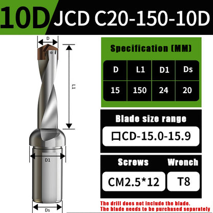 3015-Crown drill bit arbor blade U drill violent drill small diameter shovel drill CNC high speed extended internal cooling deep hole drill